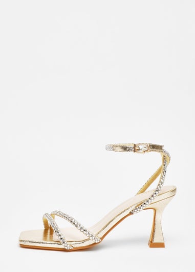 Quiz Gold Diamante Asymmetric Heeled Sandals