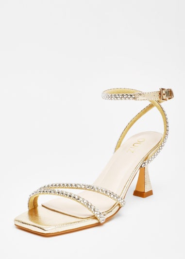 Quiz Gold Diamante Asymmetric Heeled Sandals