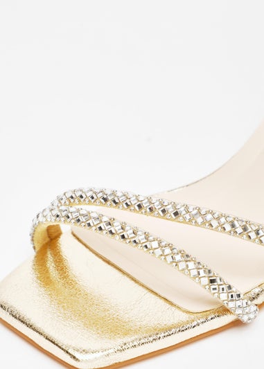 Quiz Gold Diamante Asymmetric Heeled Sandals