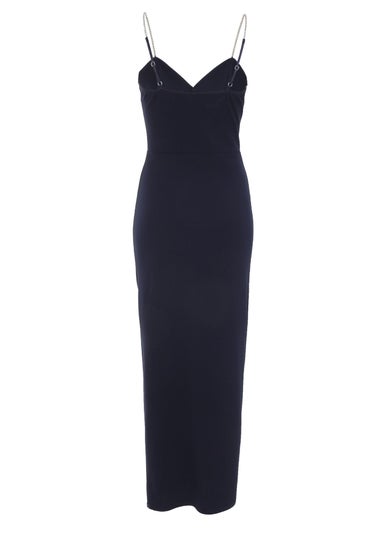 Quiz Blue Petite Diamante Ruched Maxi Dress