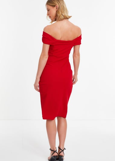 Quiz Red Bardot Midi Wrap Dress