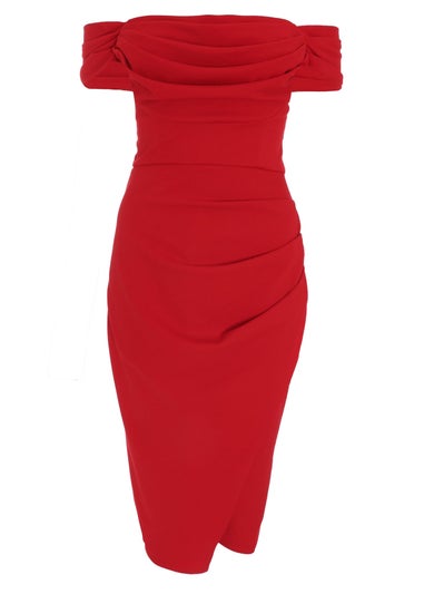 Quiz Red Bardot Midi Wrap Dress