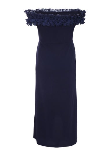 Quiz Blue Curve Ruffle Bardot Maxi Dress