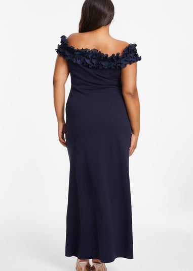 Quiz Blue Curve Ruffle Bardot Maxi Dress