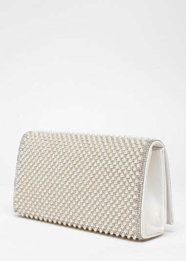 Quiz White Bridal Pearl Embellished Clutch Bag