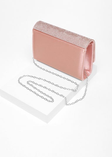 Quiz Pink Satin Diamante Clutch Bag