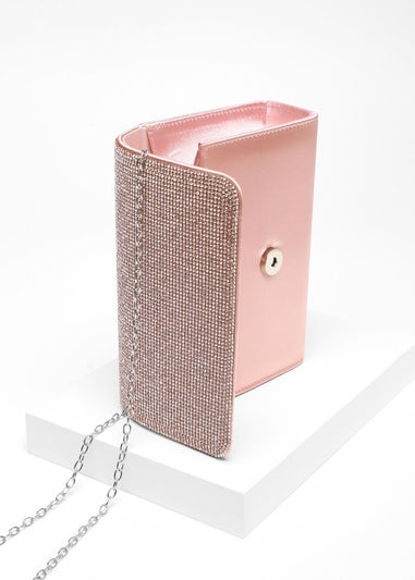 Quiz Pink Satin Diamante Clutch Bag