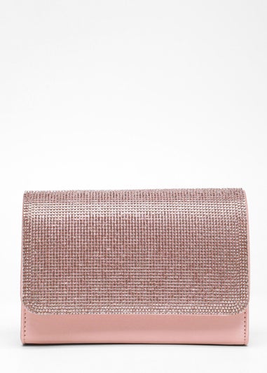 Quiz Pink Satin Diamante Clutch Bag