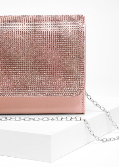 Quiz Pink Satin Diamante Clutch Bag