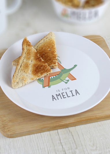 Personalised Memento Company White Animal Alphabet Plastic Plate