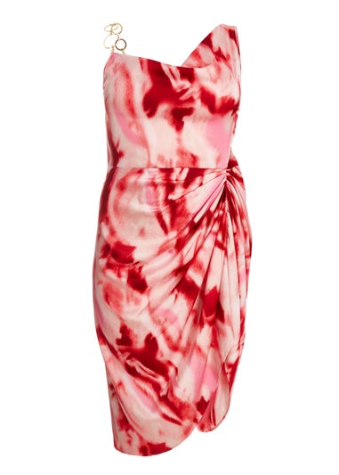 Quiz Pink Curve Satin Marble Print Midi Dress