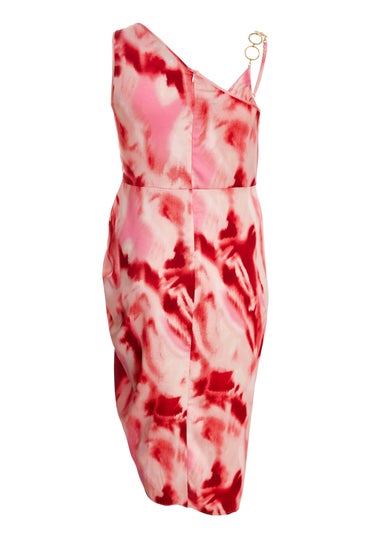 Quiz Pink Curve Satin Marble Print Ruched Midi Dress