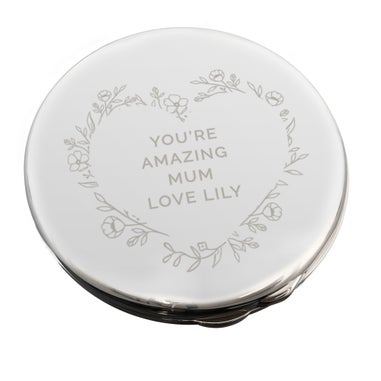 Personalised Memento Company Silver Floral Heart Compact Mirror