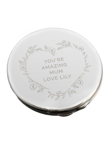 Personalised Memento Company Silver Floral Heart Compact Mirror