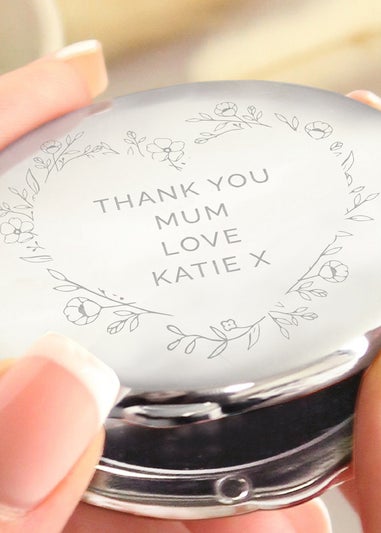 Personalised Memento Company Silver Floral Heart Compact Mirror