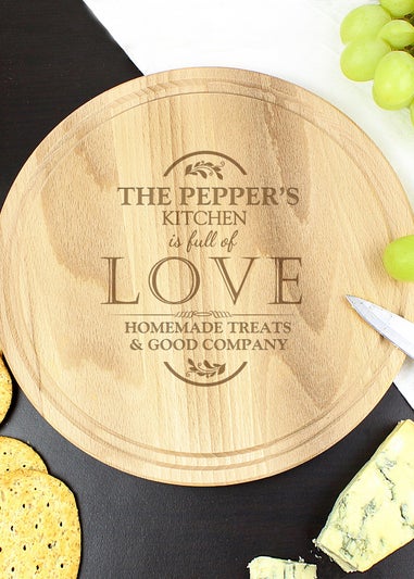 Personalised Memento Company Wood Full of Love Large Round Chopping Board