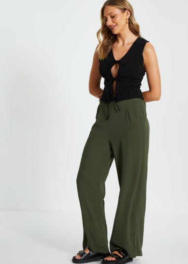 Quiz Khaki High Waisted Wide Leg Trousers