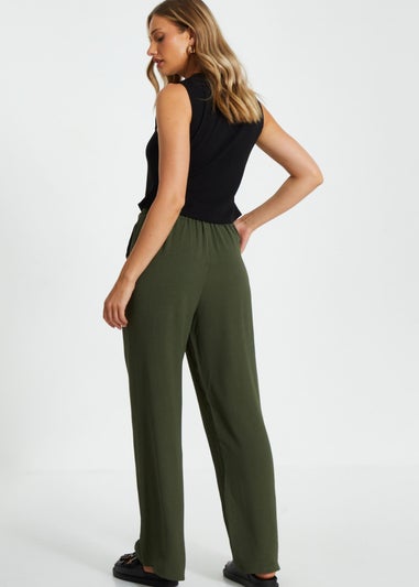 Quiz Khaki High Waisted Wide Leg Trousers