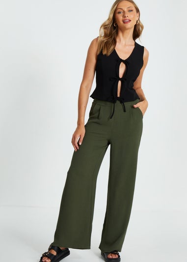 Quiz Khaki High Waisted Wide Leg Trousers