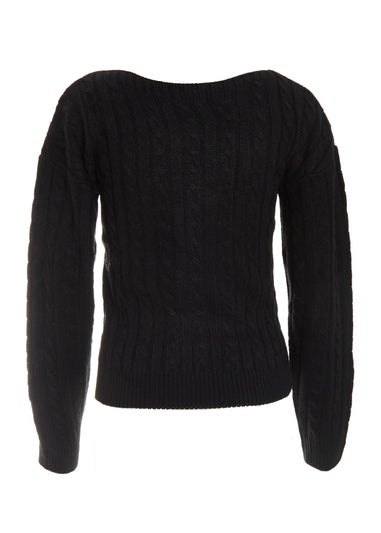 Quiz Black Cable Knit Crop Jumper