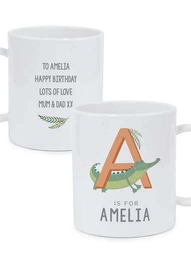 Personalised Memento Company White Animal Alphabet Plastic Mug