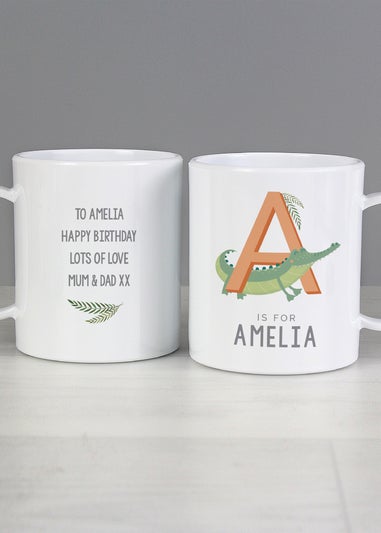 Personalised Memento Company White Animal Alphabet Plastic Mug