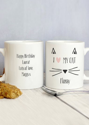 Personalised Memento Company White Cat Features Mug