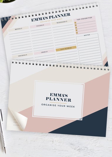 Personalised Memento Company White Free Text Navy & Blush A4 Desk Planner