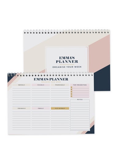 Personalised Memento Company White Free Text Navy & Blush A4 Desk Planner