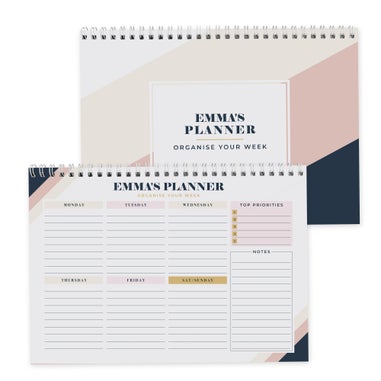 Personalised Memento Company White Free Text Navy & Blush A4 Desk Planner