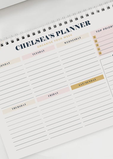 Personalised Memento Company White Free Text Navy & Blush A4 Desk Planner