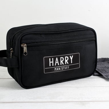 Personalised Memento Company Black Free Text Toiletry Bag