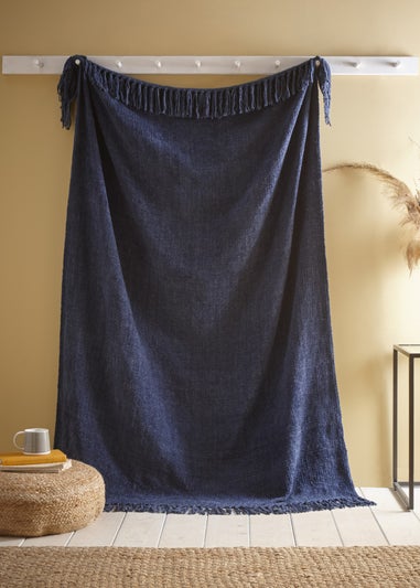 Appletree Loft Chenille Throw Navy Bedspread