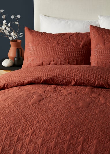 Serene Avery Stripe Terracotta Finish Duvet Cover Set