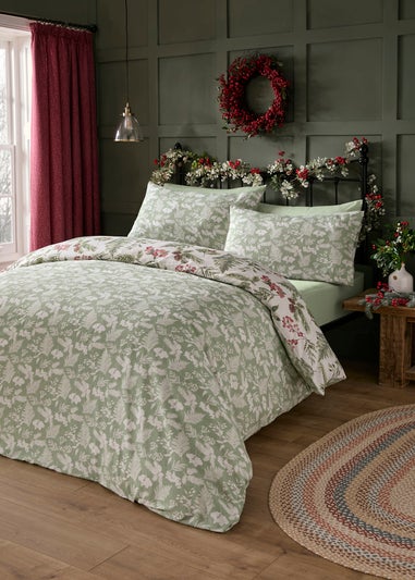 Dreams & Drapes Lodge Winter Sprigs Christmas Green Duvet Cover Set