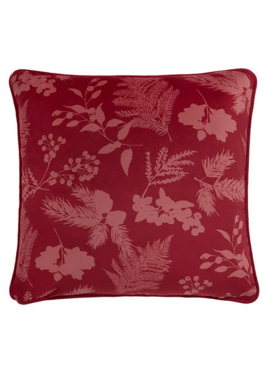 Dreams & Drapes Lodge Winter Sprigs Christmas Green Velvet Filled Cushion (43cm x 43cm)