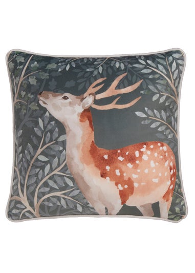 Dreams & Drapes Lodge Forest Animals Christmas Green Filled Cushion (43cm x 43cm)