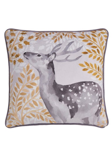 Dreams & Drapes Lodge Forest Animals Christmas Grey Filled Cushion (43cm x 43cm)