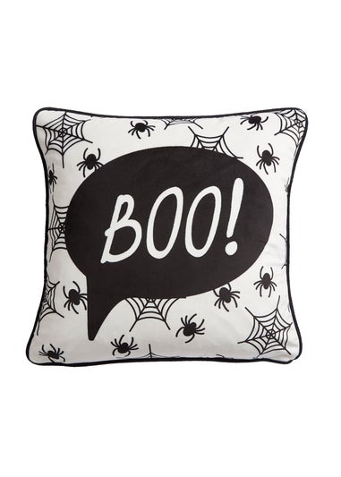 Bedlam Boo Halloween Black Velvet Filled Cushion (43cm x 43cm)