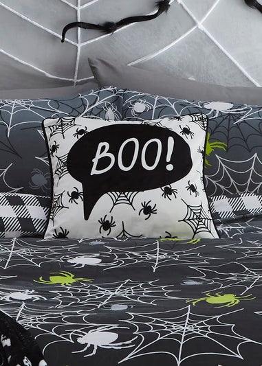 Bedlam Boo Halloween Black Velvet Filled Cushion (43cm x 43cm)