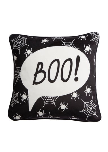 Bedlam Boo Halloween Black Velvet Filled Cushion (43cm x 43cm)