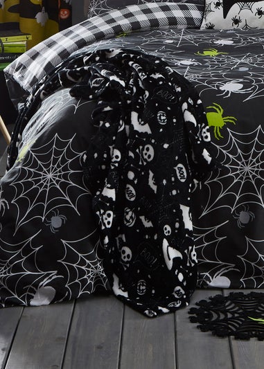 Bedlam Boo Halloween Black Fleece Throw