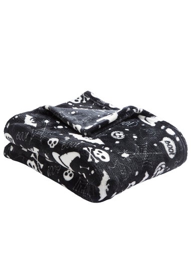 Bedlam Boo Halloween Black Fleece Throw