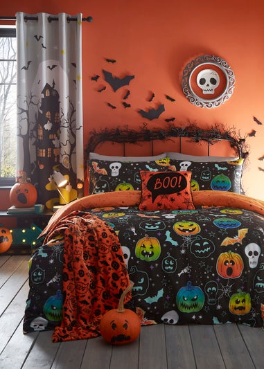 Bedlam Scary Pumpkins Glow in the Dark Halloween Black Duvet Set