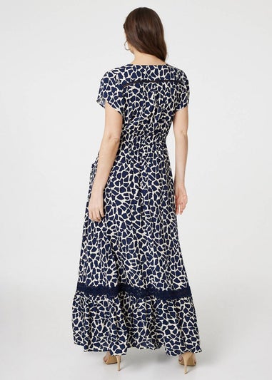 Izabel London Navy Abstract Print Button Front Maxi Dress