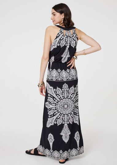 Izabel London Black And White Mosaic Print Halter Neck Long Dress