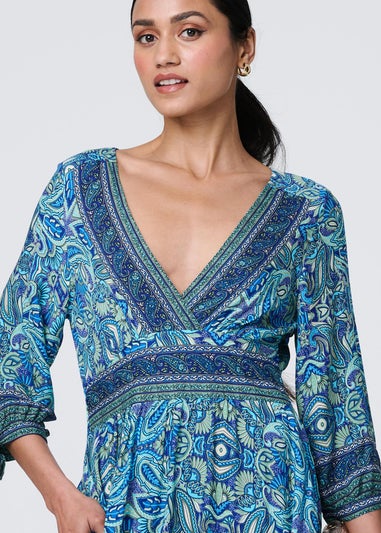 Izabel London Blue Paisley Tie Sleeve Maxi Dress