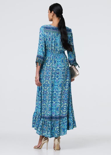 Izabel London Blue Paisley Tie Sleeve Maxi Dress