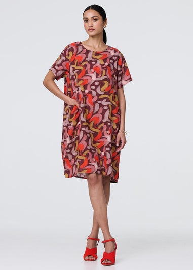 Izabel London Orange Printed Round Neck Tunic Dress