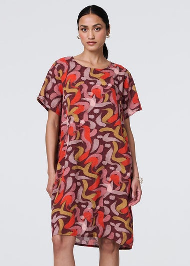 Izabel London Orange Printed Round Neck Tunic Dress